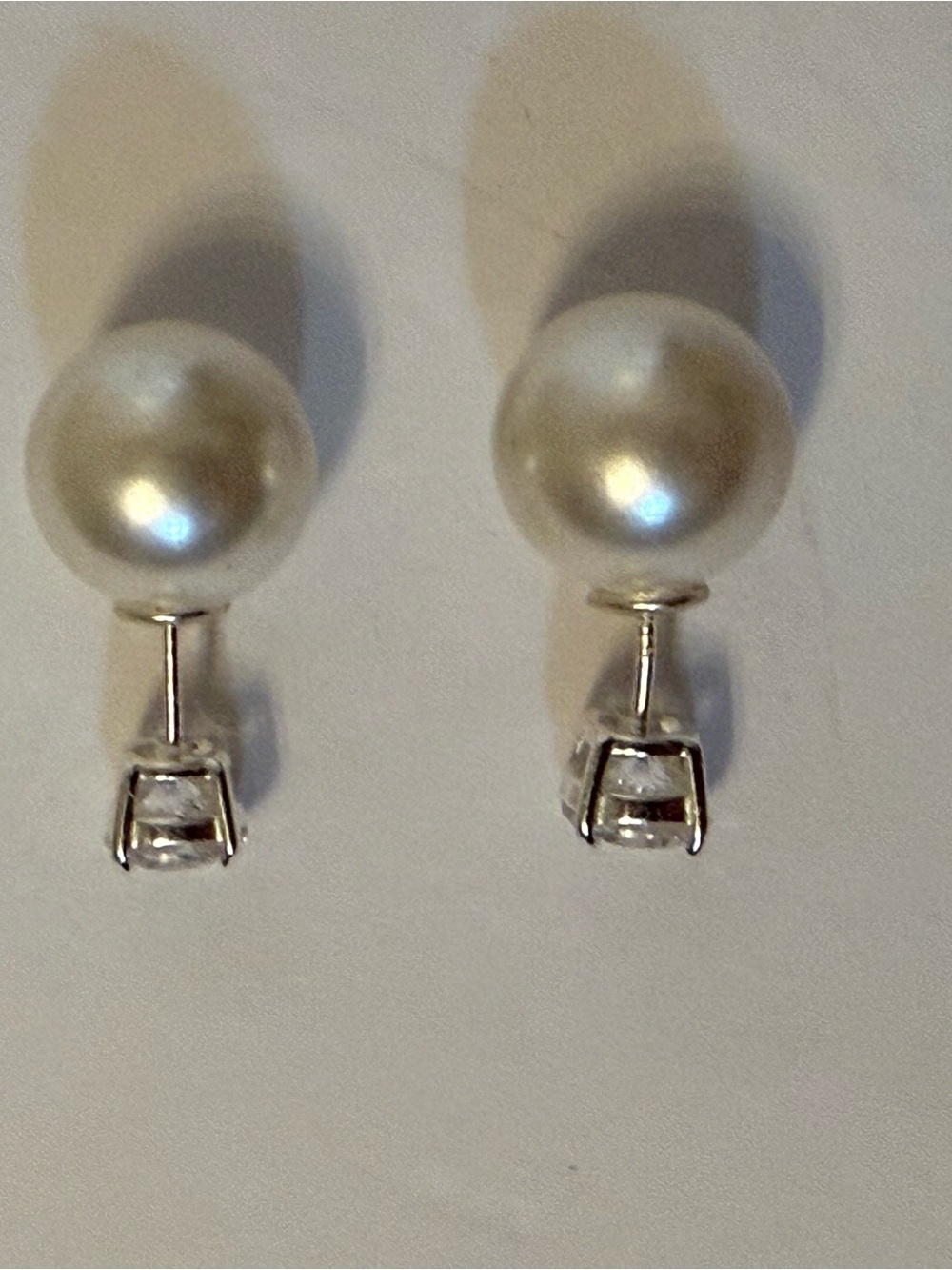 IBB CN EARRINGS 925 STERLING SILVER CZ CUBIC ZIRCONIA PEARL FRONT-BACK POST